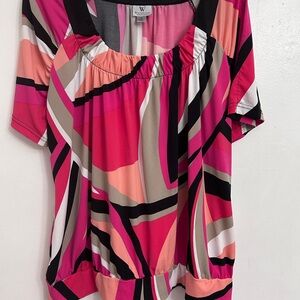 Worthington Pink Peach Multi-Color Abstract Scoop Neck Blouse